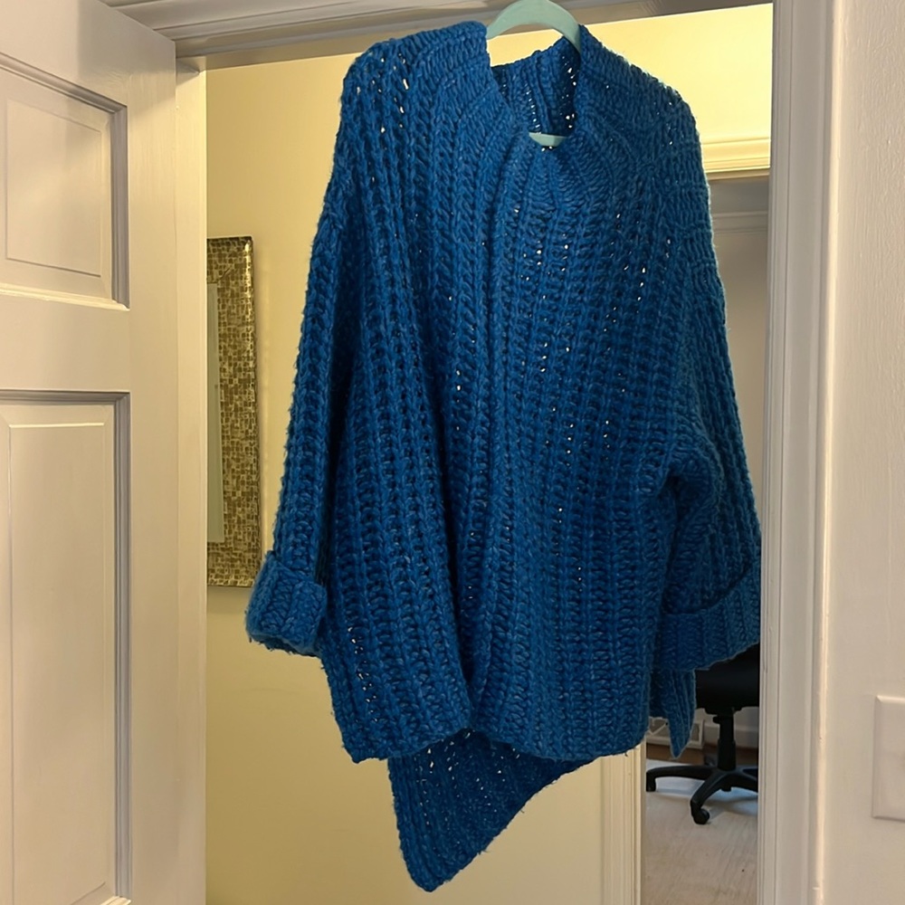 Anthropologie Royal Blue Cable Knit Mockneck